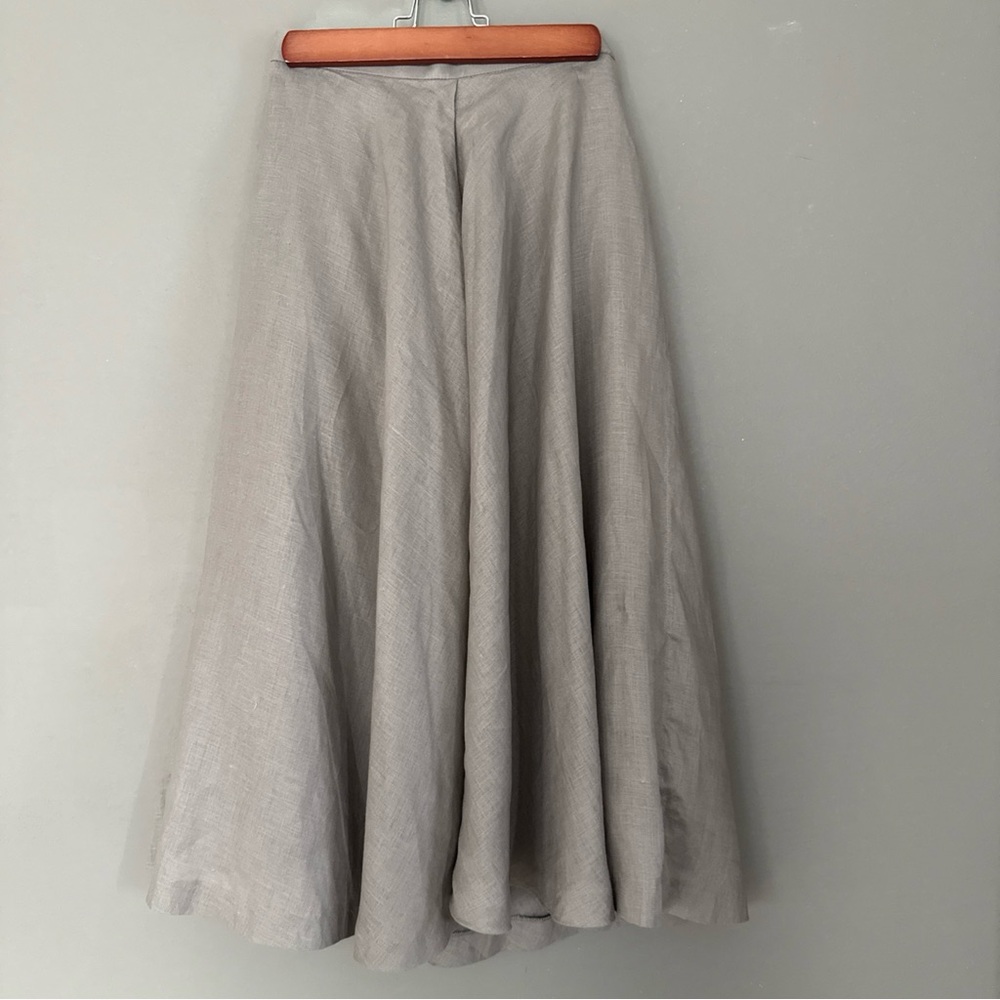 Bleu Ciel Gray Maxi A-Line linen Pleated Skirt
